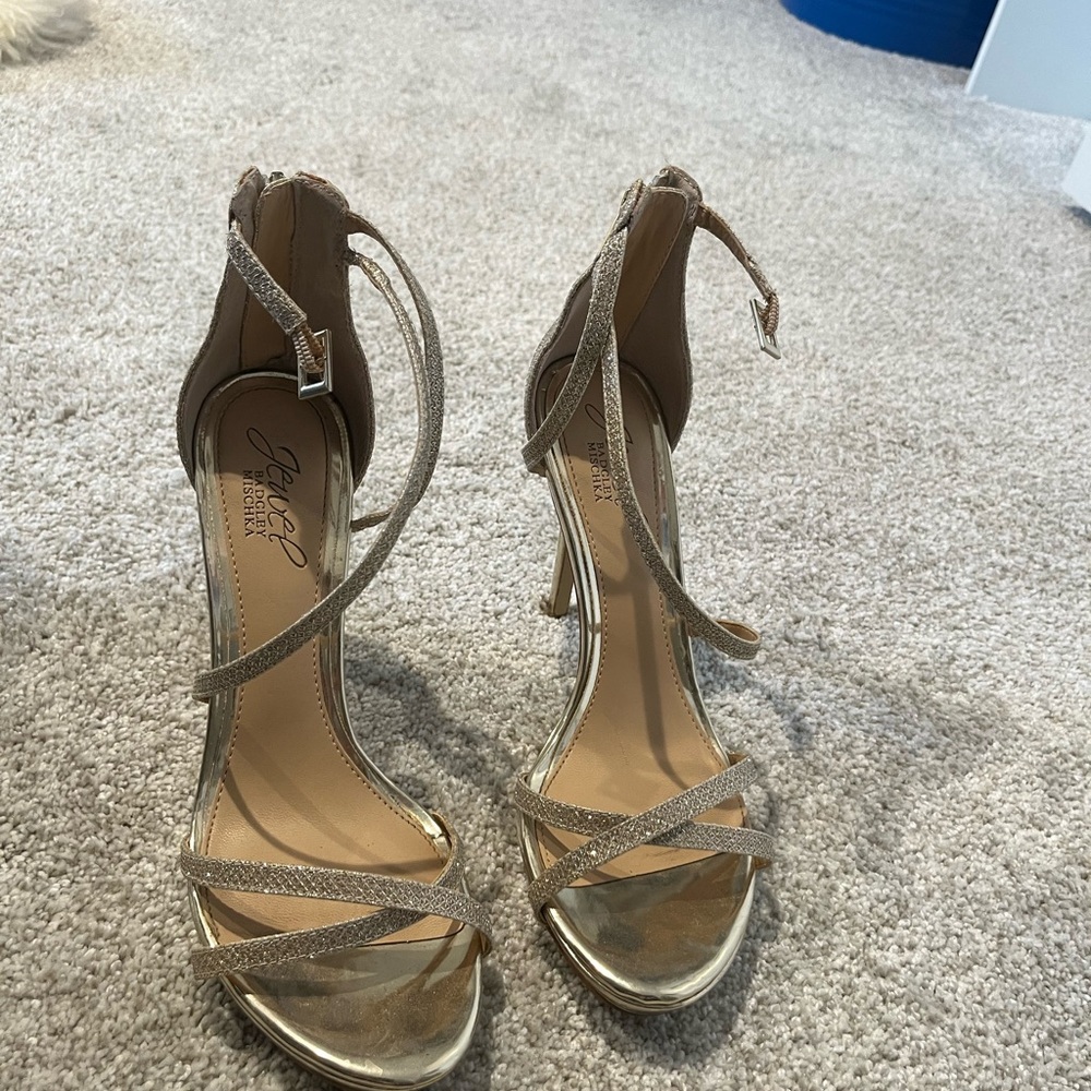 Jewel Badgley Mischka Metallic Gold Strappy Sandals